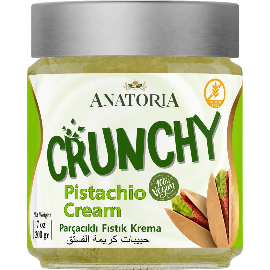Anatoria Crunchy Pistachio Cream in a 200 gr glass jar