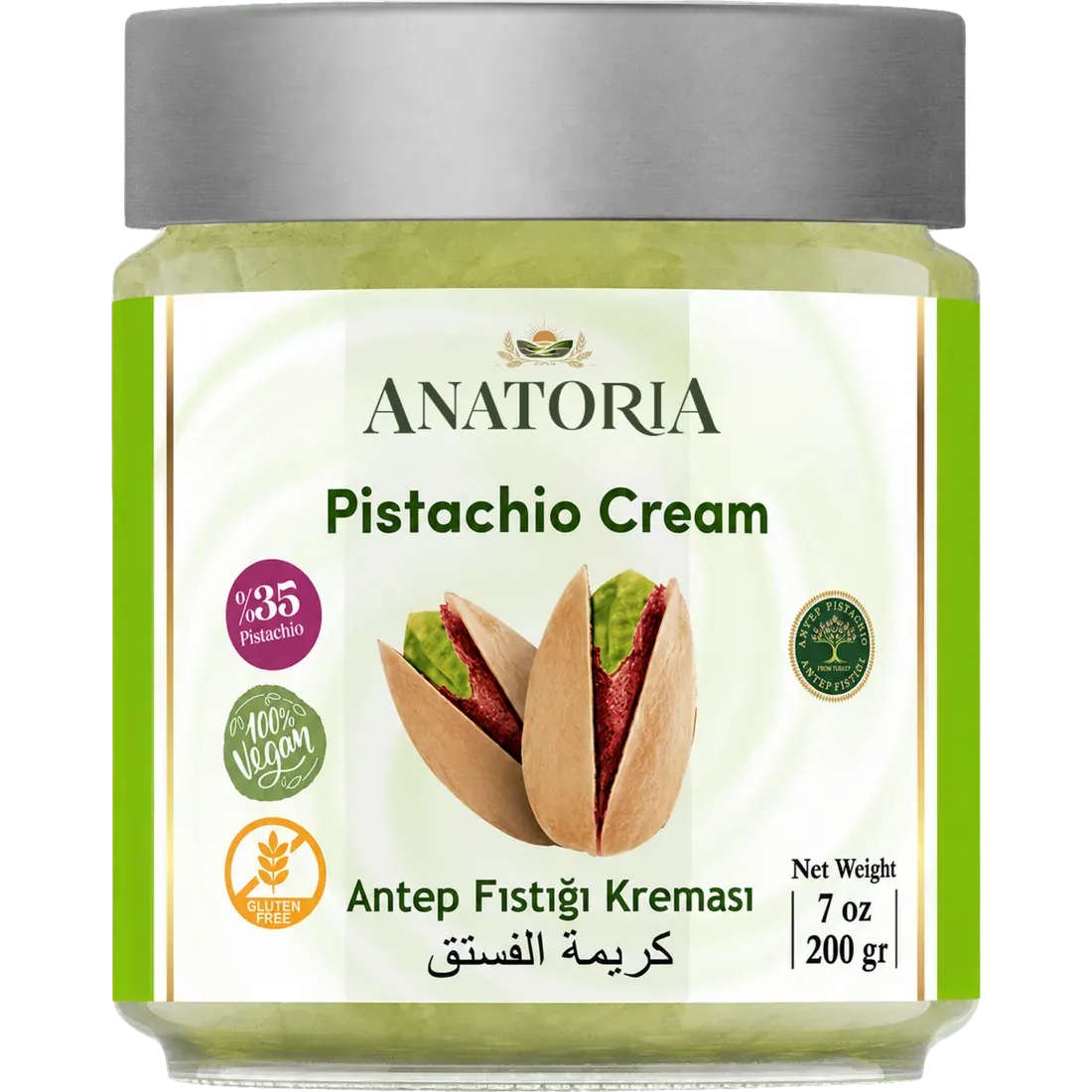 Anatoria Pistachio Cream in a 200 gr glass jar